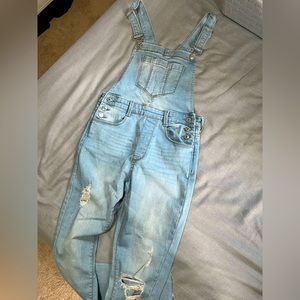 F21 Distressed Denim Overalls